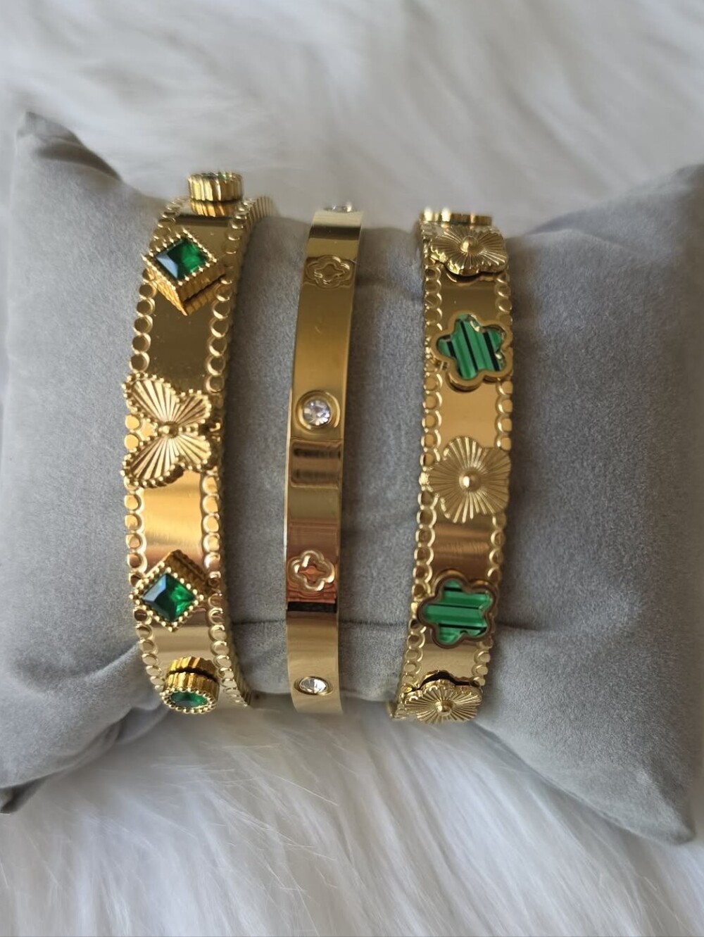 New Design 18K Gold Plated Stainless Steel Flower & Butterflies Bracelet, Green.